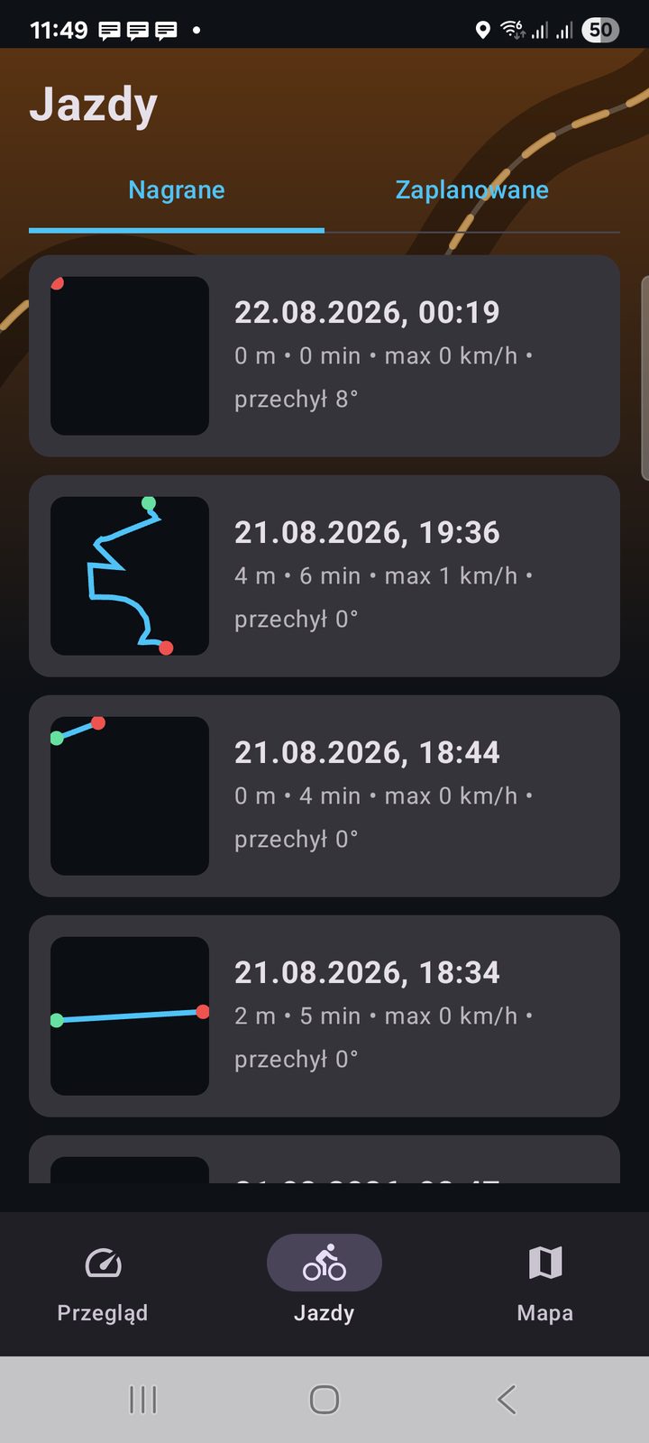 MotoMap: lista nagranych jazd