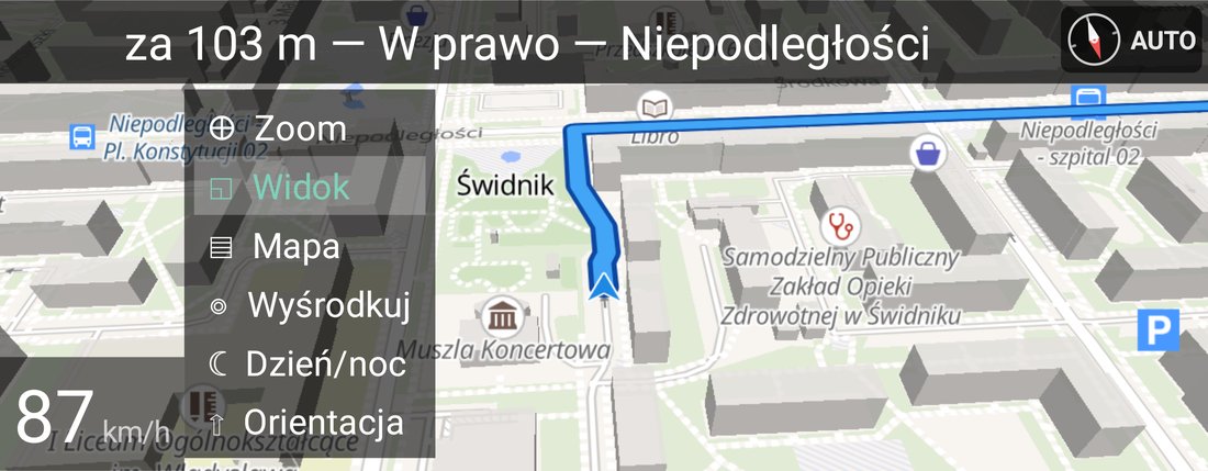 MotoMap na TFT: mapa z trasą, budynkami 3D i paskiem funkcji sterowanym pokrętłem